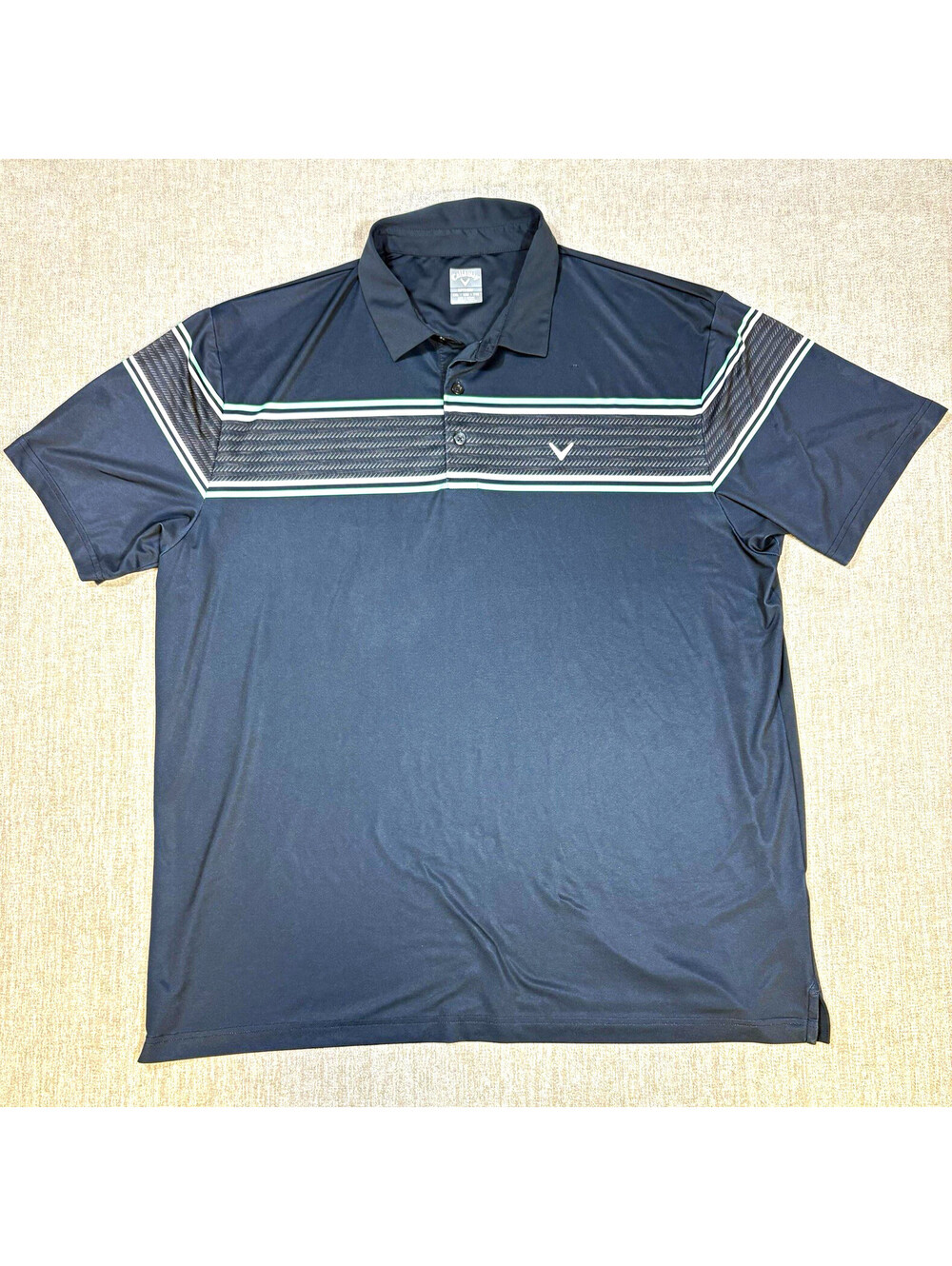 Callaway Opti-Dri Golf Polo Mens 2XL XXL Navy Chest Stripe Moisture Wicking